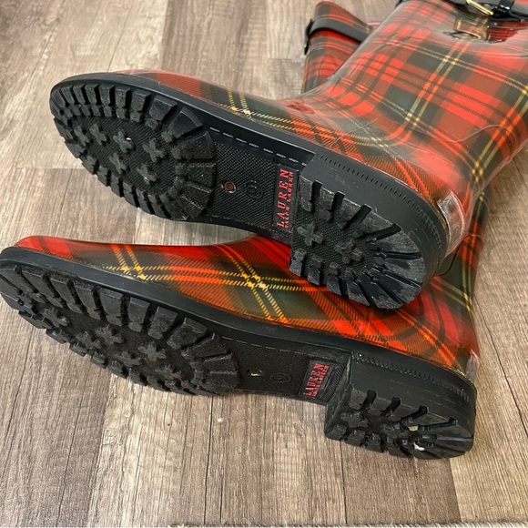 Lauren by Ralph Laurent High Shaft Black & Red Plaid Rainboots with box - Picture 9 of 13